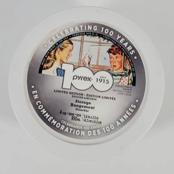 Pyrex 100th Anniversary White Polka Dot 4 cup bowl Glass container NEW - Picture 4 of 6